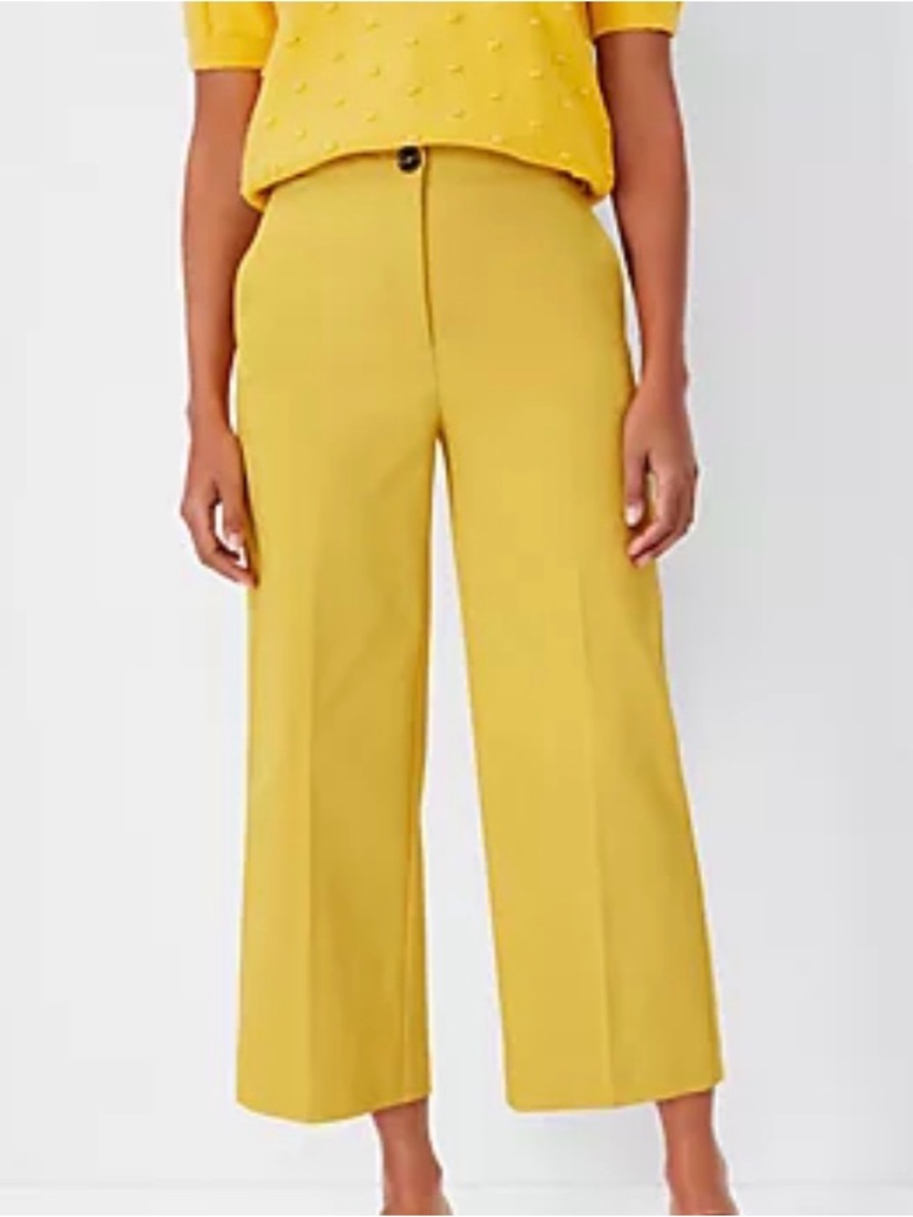 Ann Taylor Wide-Leg Cropped Crop Pants Culottes Gaucho Mustard Yellow Sz 0 [CH]